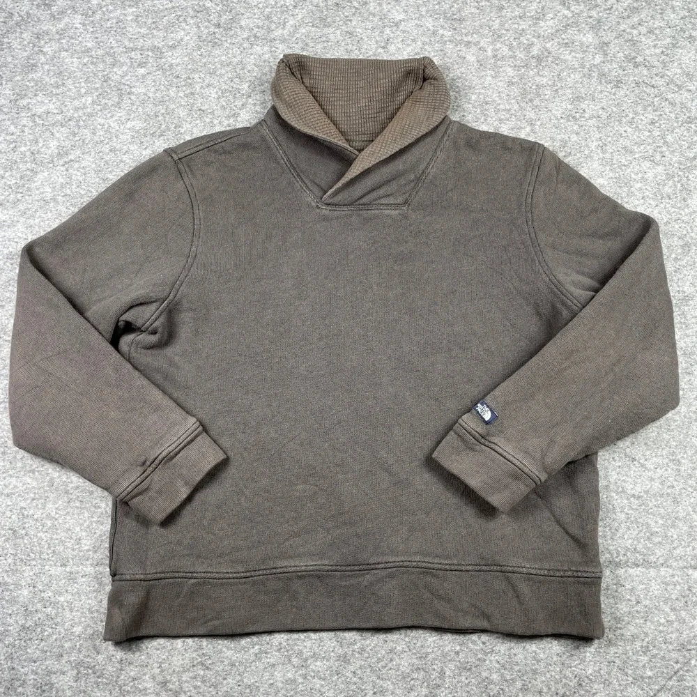 The North Face Sweater Mens Large Brown Shawl Collar Waffle Lined Pullover